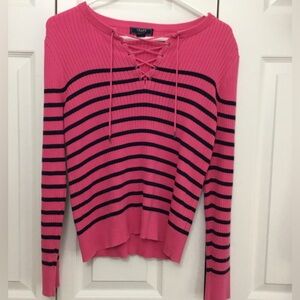 Chaps Pink Lace-Up Sweater
